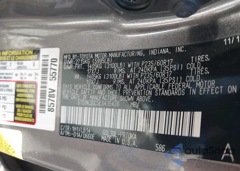2014 Toyota Sienna Xle V6 8 Passenger z USA, uszkodzony, nr VIN 5TDYK3DC5ES435426